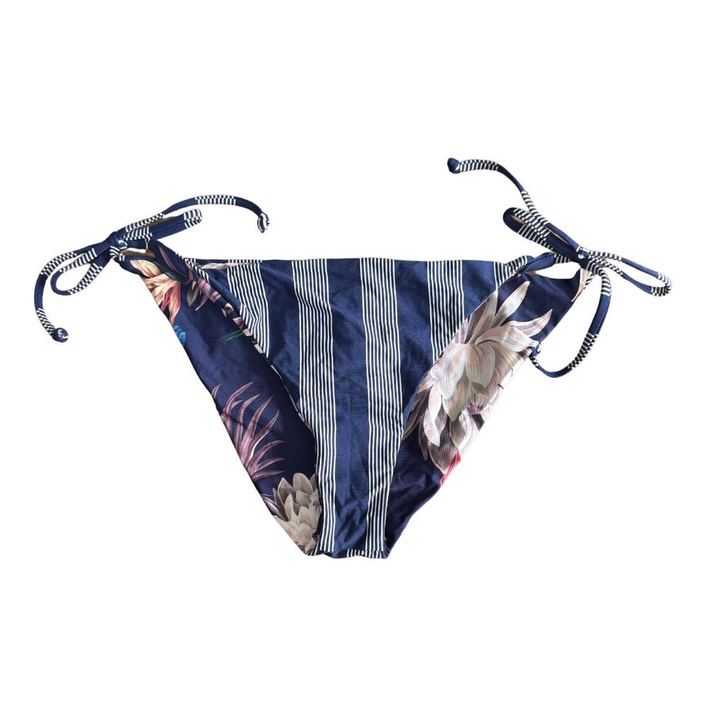 SPLENDID Reversible Bikini Bottom Large Navy Floral Tie Side Swim NWT